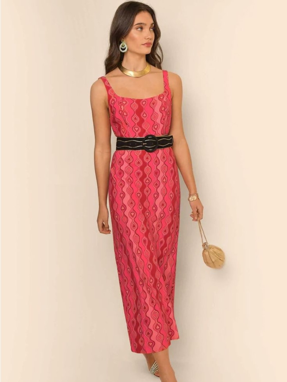 RIXO London Benedict Pink Red Retro Heart Print Midi Slip Dress XS US4